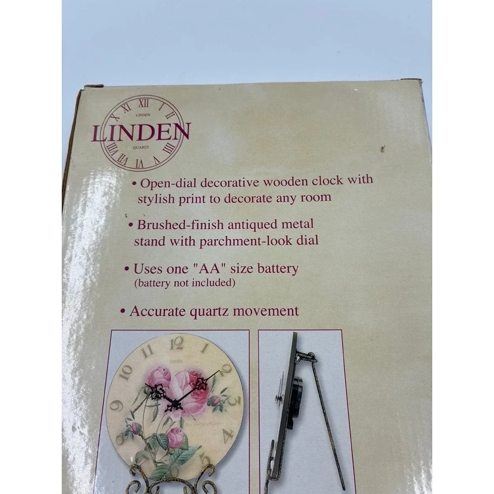 NEW Linden Roses Decorative Plate‎ Clock Vintage Floral Quartz Table Wall Stand